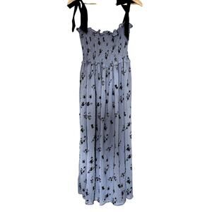 Blue and Black Smocked Summer Dress Midi/Ankle Length Size M/L